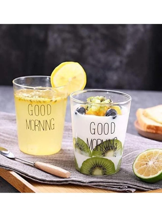 1CHASE Set of 2 - Borosilicate Good Morning Printed Glass Cup 400ml - Image 3